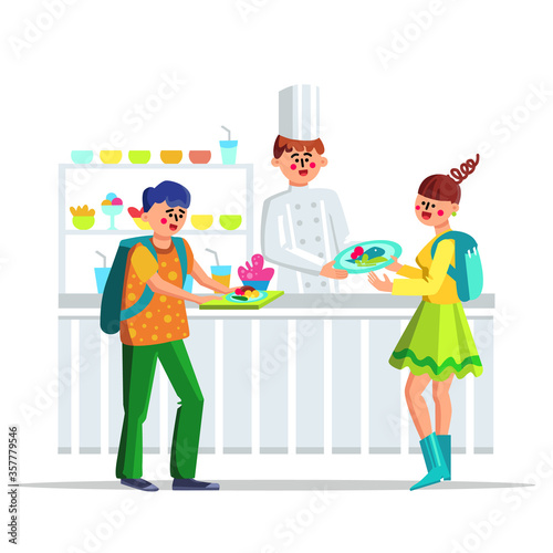 Children Lunch In School Canteen Cafeteria Vector
