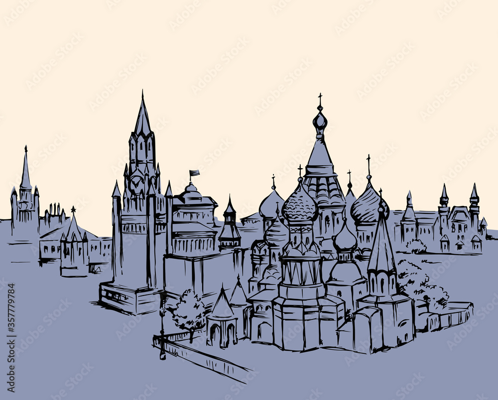 Fototapeta Red Square, Moscow. Vector drawing