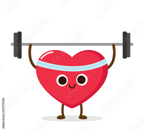 Cartoon red heart lifting weight