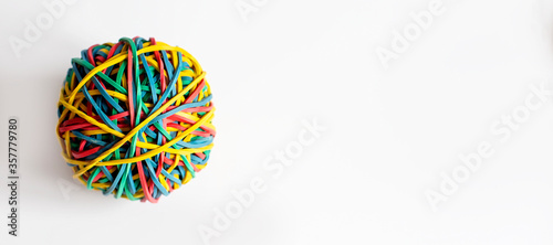 colourful rubber bands on white background