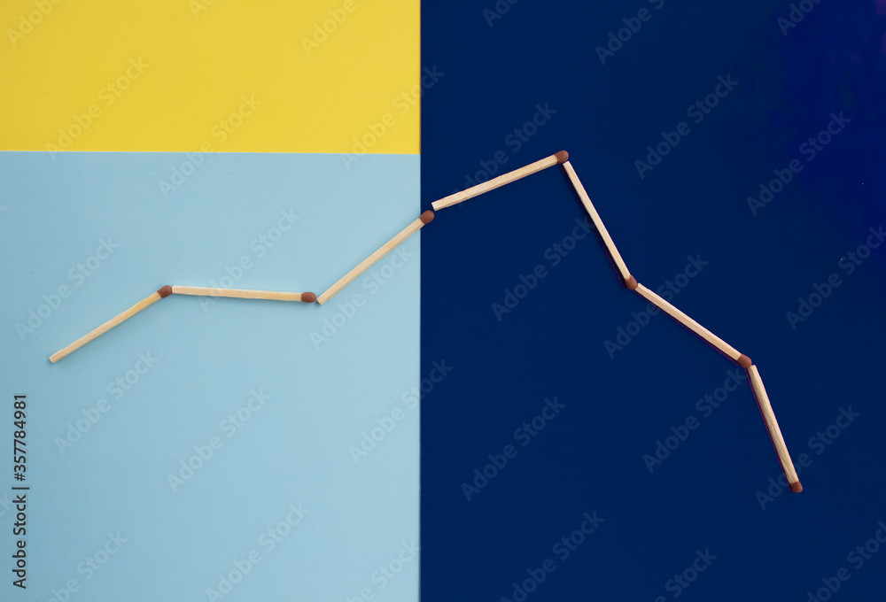 Fototapeta premium Graph of growth and fall in prices for goods and services, graph of human biorhythms, the level of energy. Growth trend