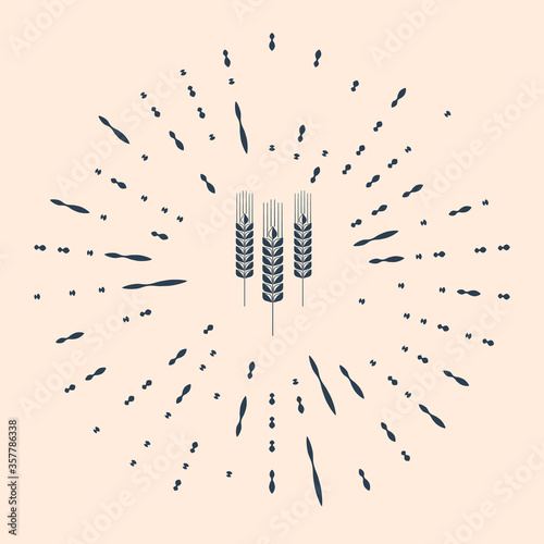 Black Cereals icon with rice, wheat, corn, oats, rye, barley icon isolated on beige background. Ears of wheat bread symbols. Agriculture wheat symbol. Abstract circle random dots. Vector Illustration