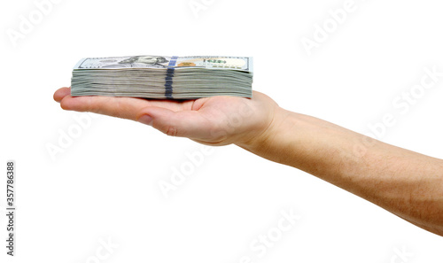 Hand giving money isolated on white
