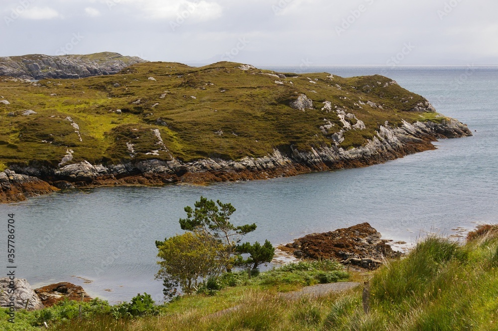 A rocky headland and inlet along the east coast of the Island of Harris, Western Isles, Scotland.