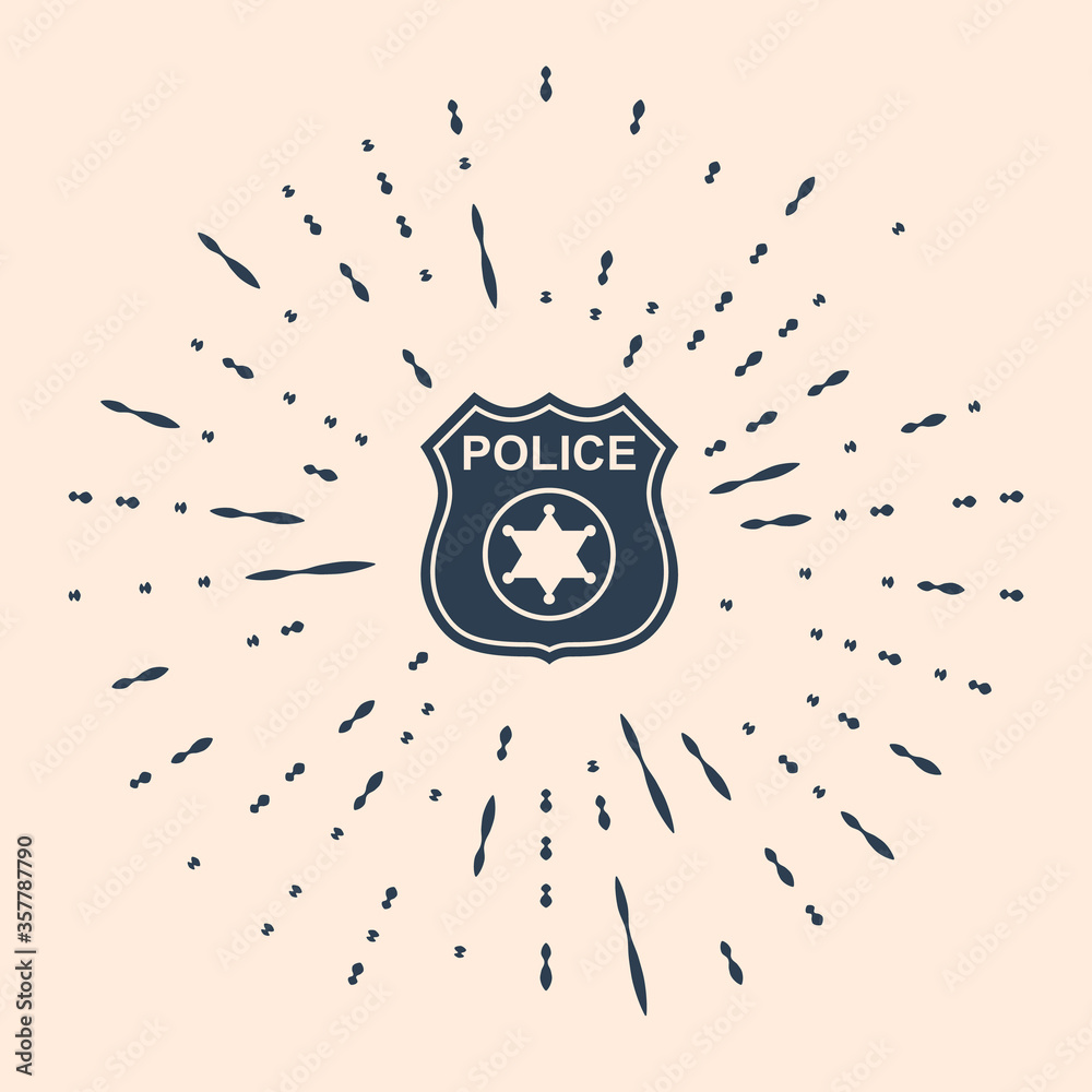 Fototapeta premium Black Police badge icon isolated on beige background. Sheriff badge sign. Abstract circle random dots. Vector Illustration