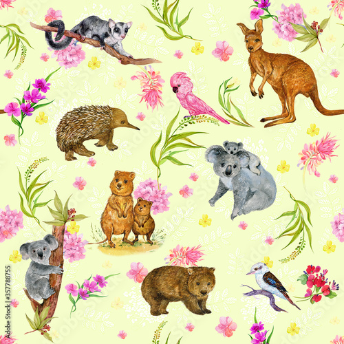 Photography Australian animals, seamless pattern for fabric