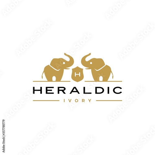 elephant coat of arms logo vector icon illustration