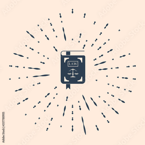 Black Law book statute book with scales of justice icon isolated on beige background. Abstract circle random dots. Vector Illustration