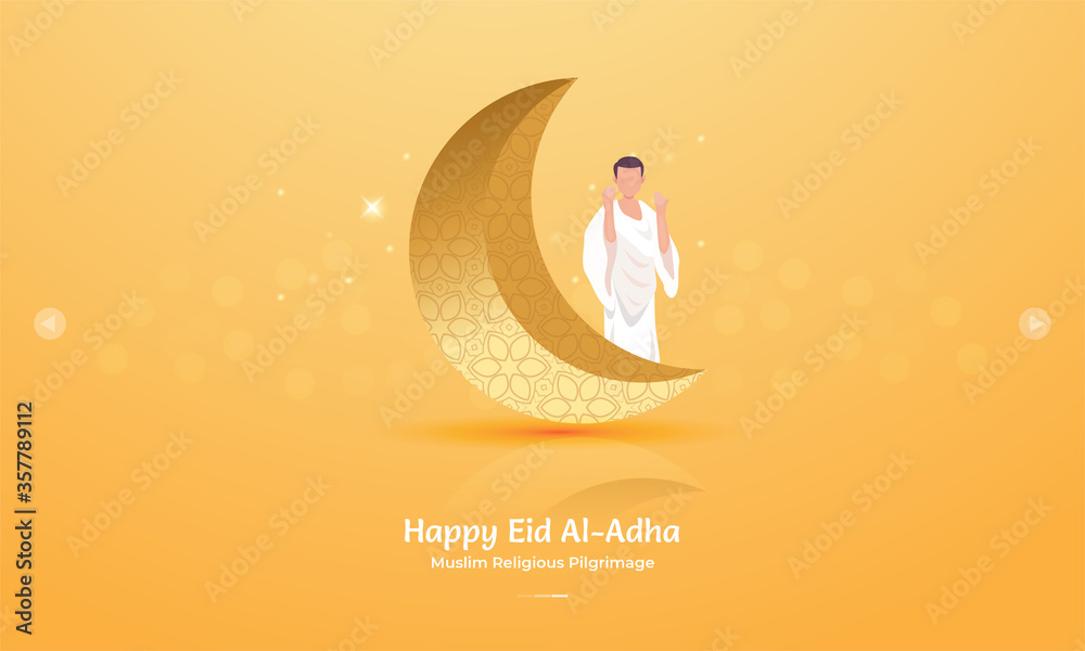 Islamic pilgrimage or muslim hajj for Eid Adha greeting concept