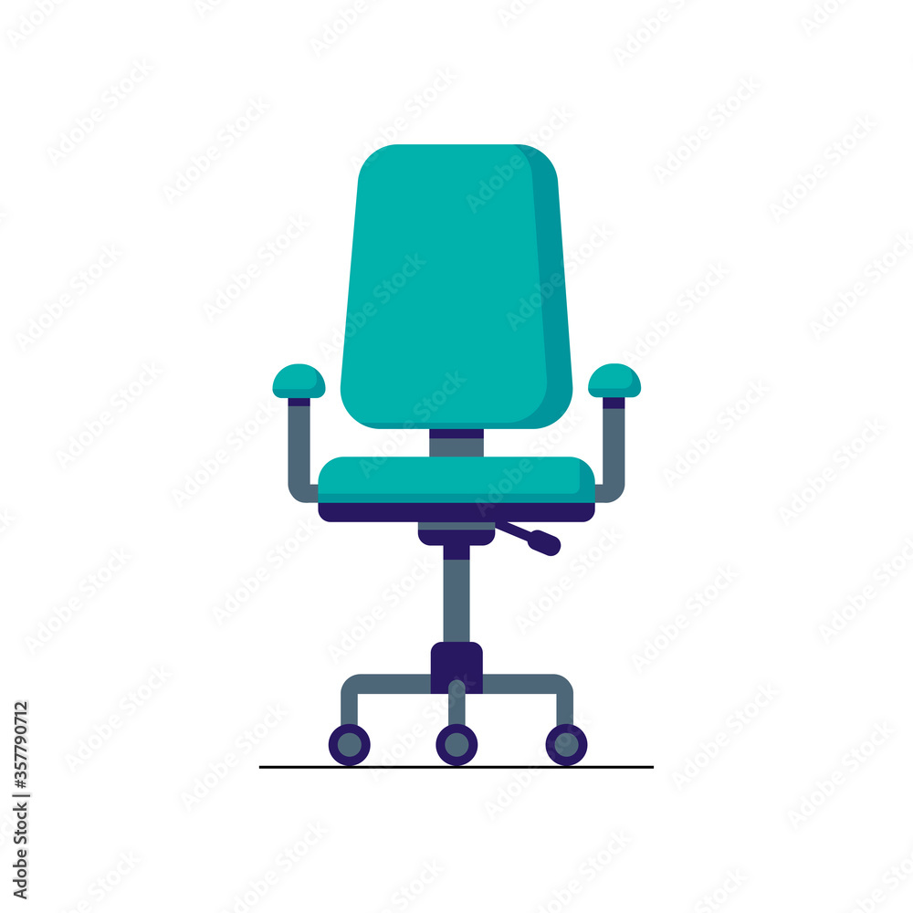 Office chair isolated on white background. Armchair or stool in front. Vector flat design illustration for banner, card, collection Office chair isolated on white background. Armchair or stool in front. Vector flat design illustration for banner, card, collection