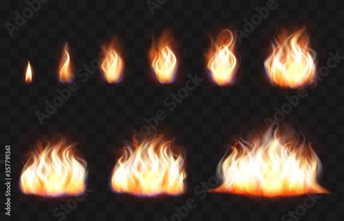 Realistic 3d Detailed Fire Flames Set. Vector