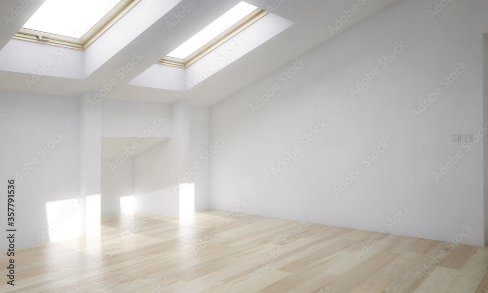 Obraz premium Empty renovated attic - 3d visualization