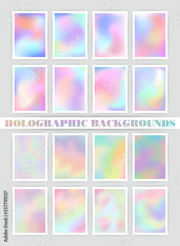 Abstract Colorful Bright Holographic Backgrounds Set. Vector