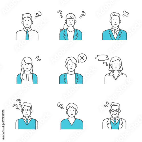 悩んでいる会社員・表情セット