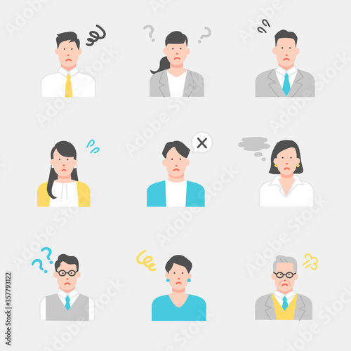 悩んでいる会社員・表情セット
