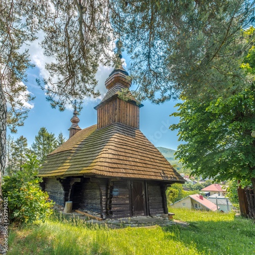 View at the Wooden Church of Saint Michael Archangel in Inovce village - Slovakia