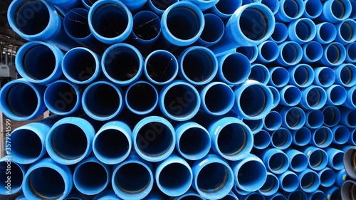 Fotografie, Obraz Stock of blue pipe UPVC at rack