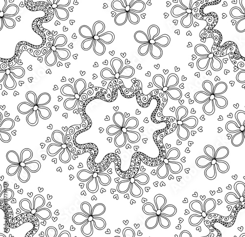 Decorative floral vector seamless pattern with spring handwritten flowers and doodles. 