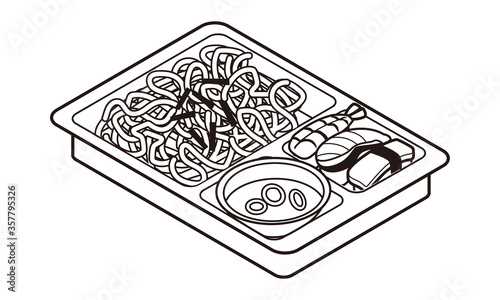 お持ち帰りの冷たいざるそばと握り寿司のお弁当