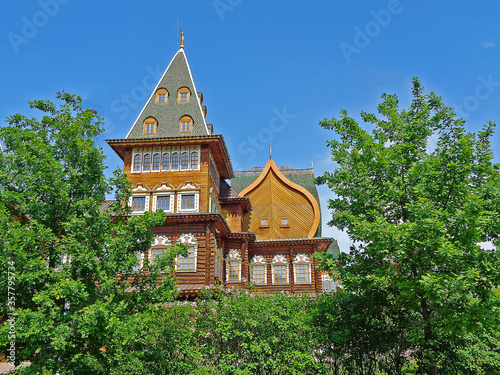 Kolomenskoye museum wooden palace of Tsar Alexey Mikhailovich sunny day photo