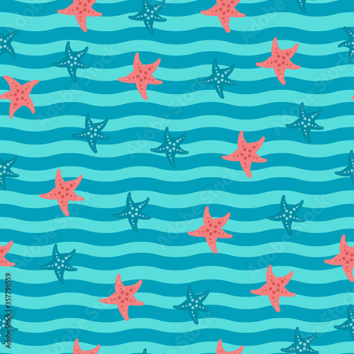 
seamless pattern with starfish underwater world in sea and ocean