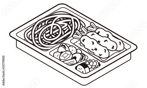 お持ち帰りの冷たいざるうどんと海老天丼のお弁当