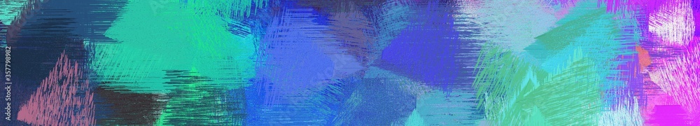 Obraz premium wide landscape graphic with abstract brush strokes background with steel blue, orchid and medium turquoise. can be used for wallpaper, cards, poster or banner