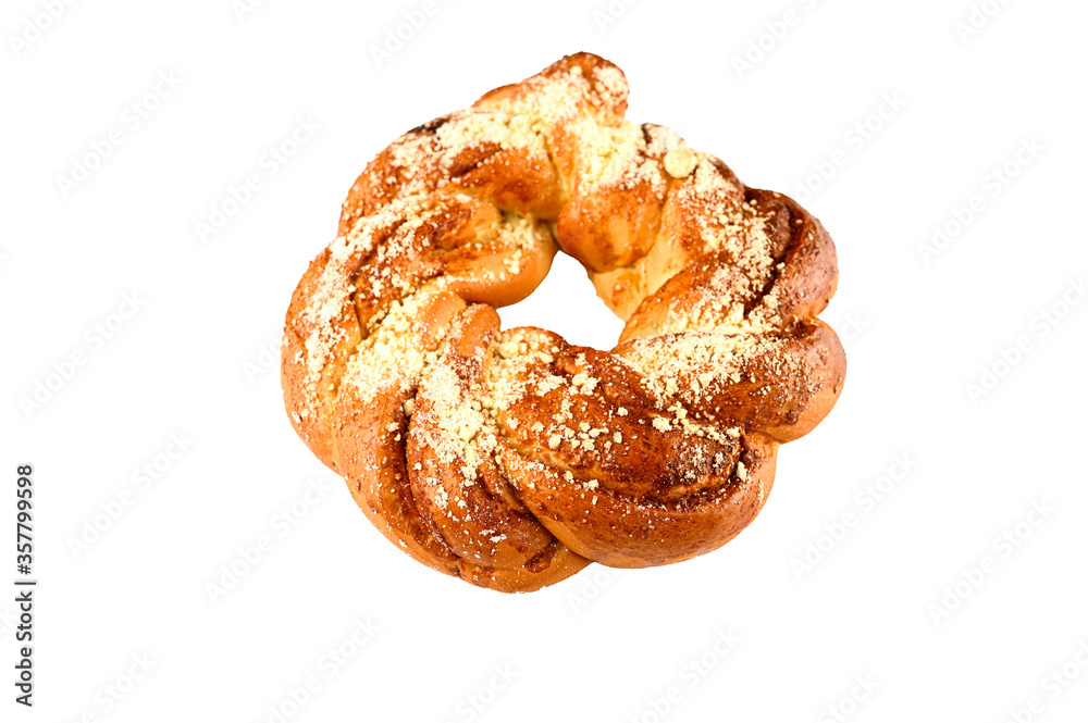 Homemade bread sprinkled with powdered sugar on an isolated background