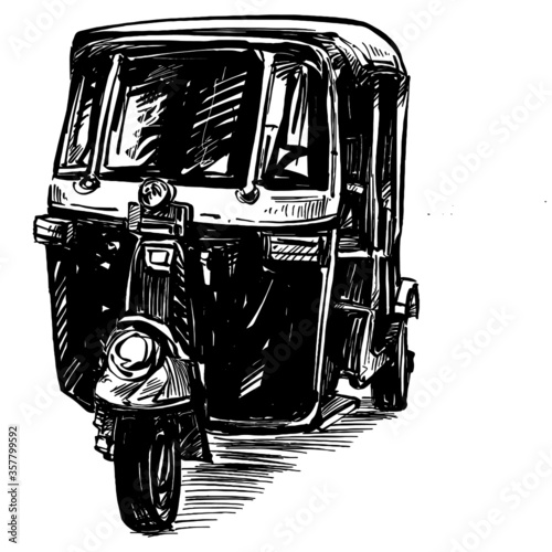 Drawing of motorcycle tricycle in India 