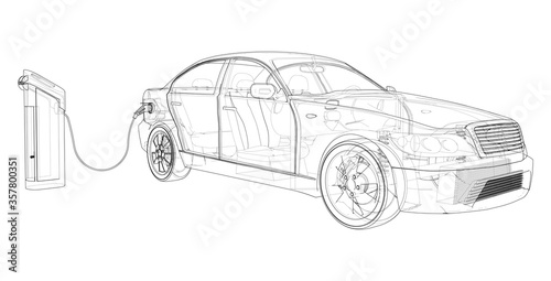 Electric Vehicle Charging Station Sketch. Vector