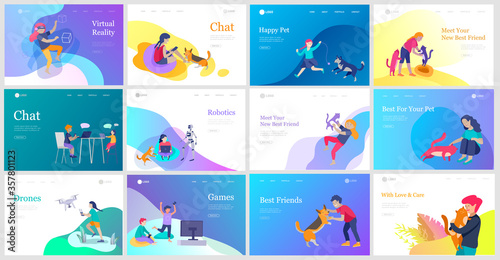 Landing page template with Happy school children joyfully jumping and laughing. Concept of happiness, gladness and fun. Vector illustration for banner