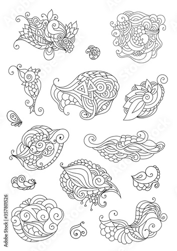 Coloring book zentangle doodle sketch. Tattoo sketch. Ethnic tribal wavy vector illustration.