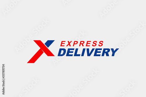 Fast Shipping Delivery Logo. Red Blue Initial Letter X Geometric Arrow Shape isolated on White Background. Business and Transportation Resources. Flat Vector Logo Design Template Element.