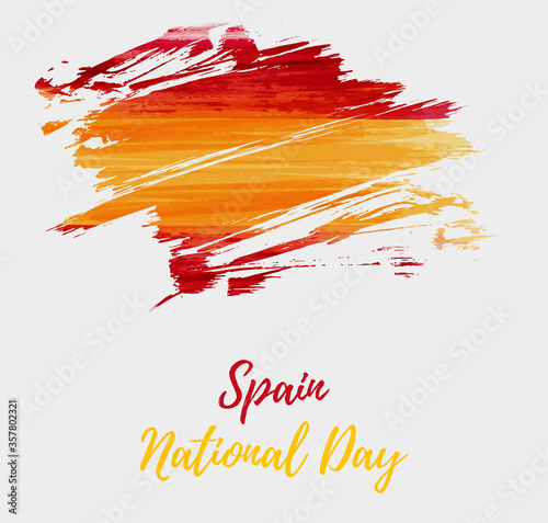 Spain National day background. Abstract brushed watercolor flag of Spain. Holiday template background.