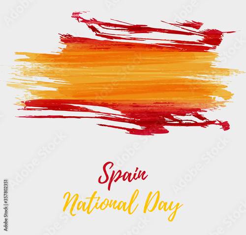 Spain National day background. Abstract brushed watercolor flag of Spain. Holiday template background.