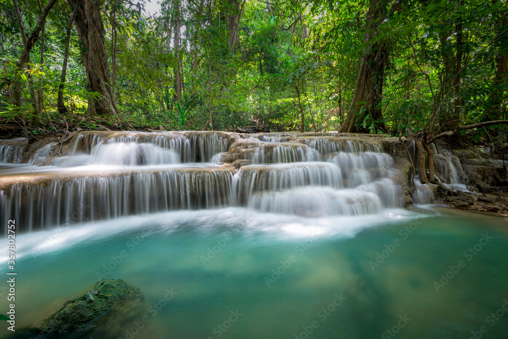 Huay Mae Khamin waterfall in tropical forest, Thailand	