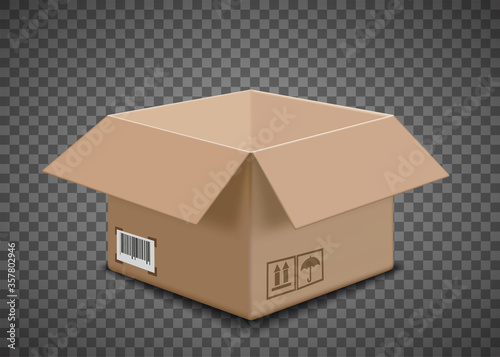 Open cardboard box isolated on a transparent background.