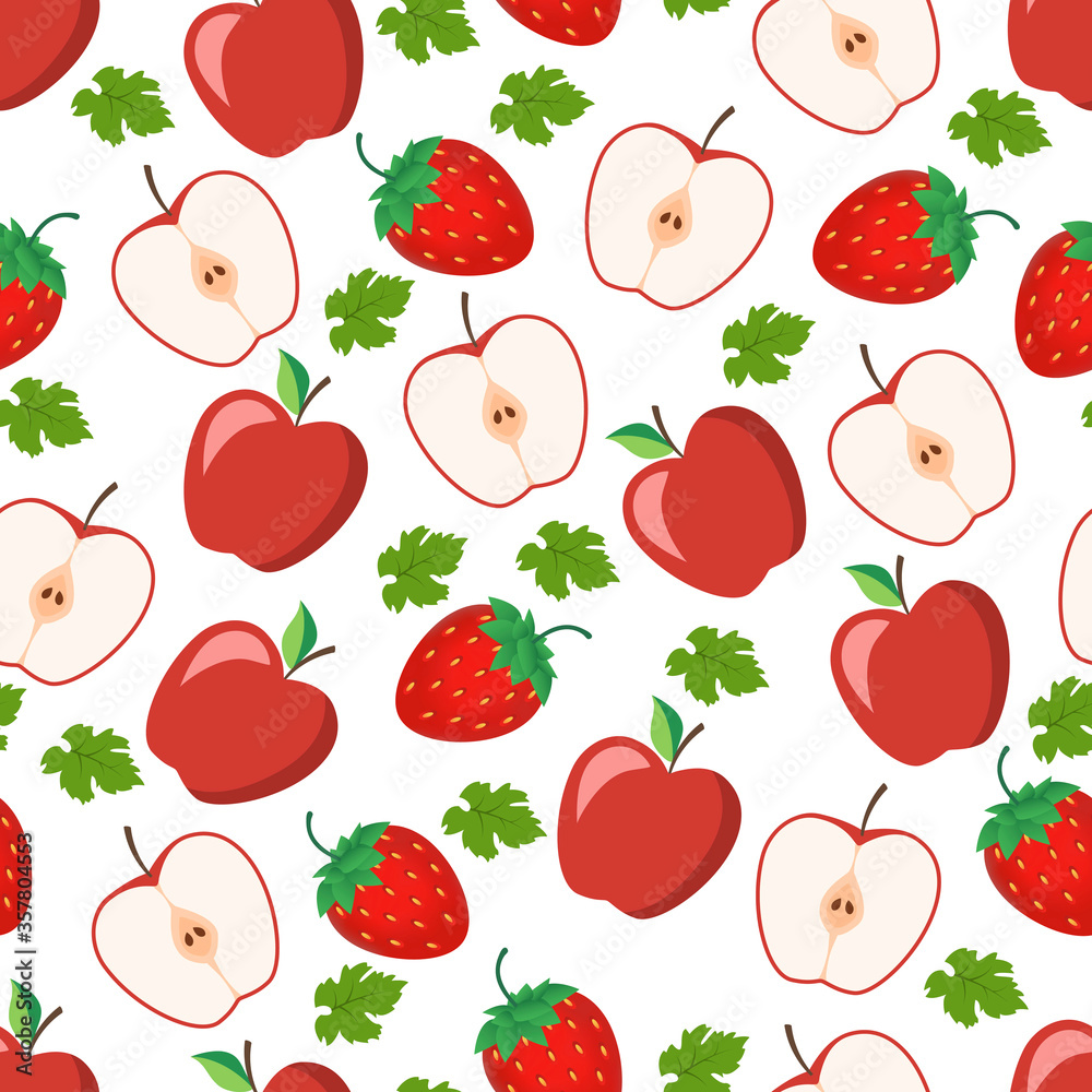 Seamless apple and strawberry pattern. Vector illustration Seamless apple and strawberry pattern. Vector illustration