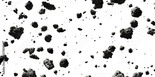swarm of asteroids isolated on white background photo