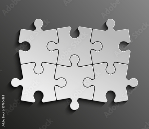 Six sided 3d puzzle presentation infographic template with explanatory text field for business statistics