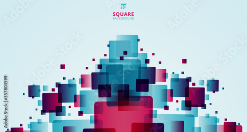 Abstract modern technology futuristic squares geometric blue and pink pattern overlay on white background