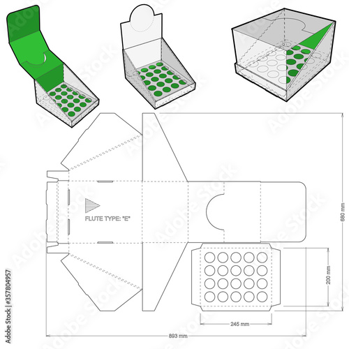 Counter display stand and Die-cut Pattern. The .eps file is full scale and fully functional. Prepared for real cardboard production.