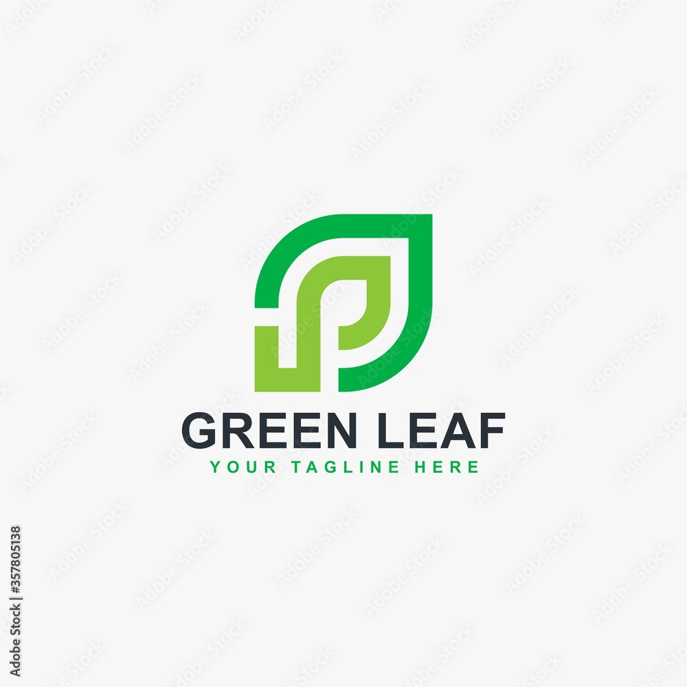 Green leaf line logo design vector. Leaf and monogram P abstract symbol. Green leaf line logo design vector. Leaf and monogram P abstract symbol.