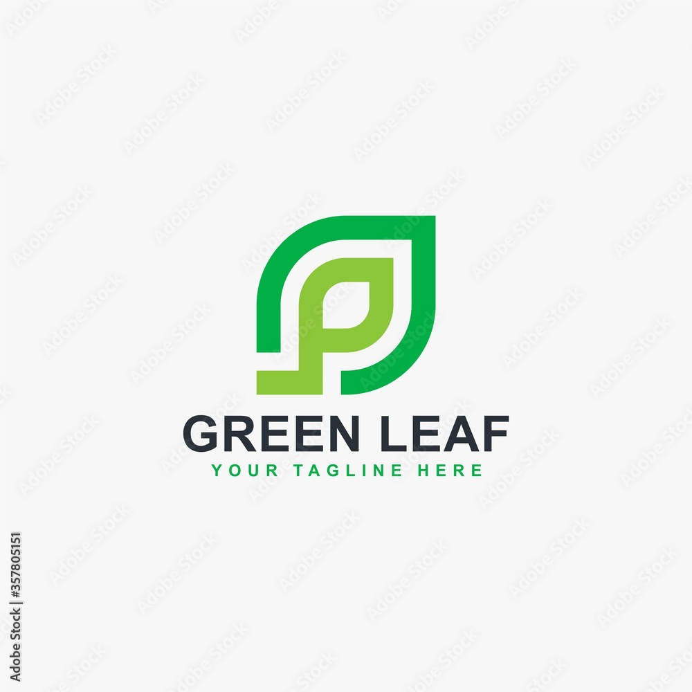 Green leaf line logo design vector. Leaf and monogram P abstract symbol. Green leaf line logo design vector. Leaf and monogram P abstract symbol.