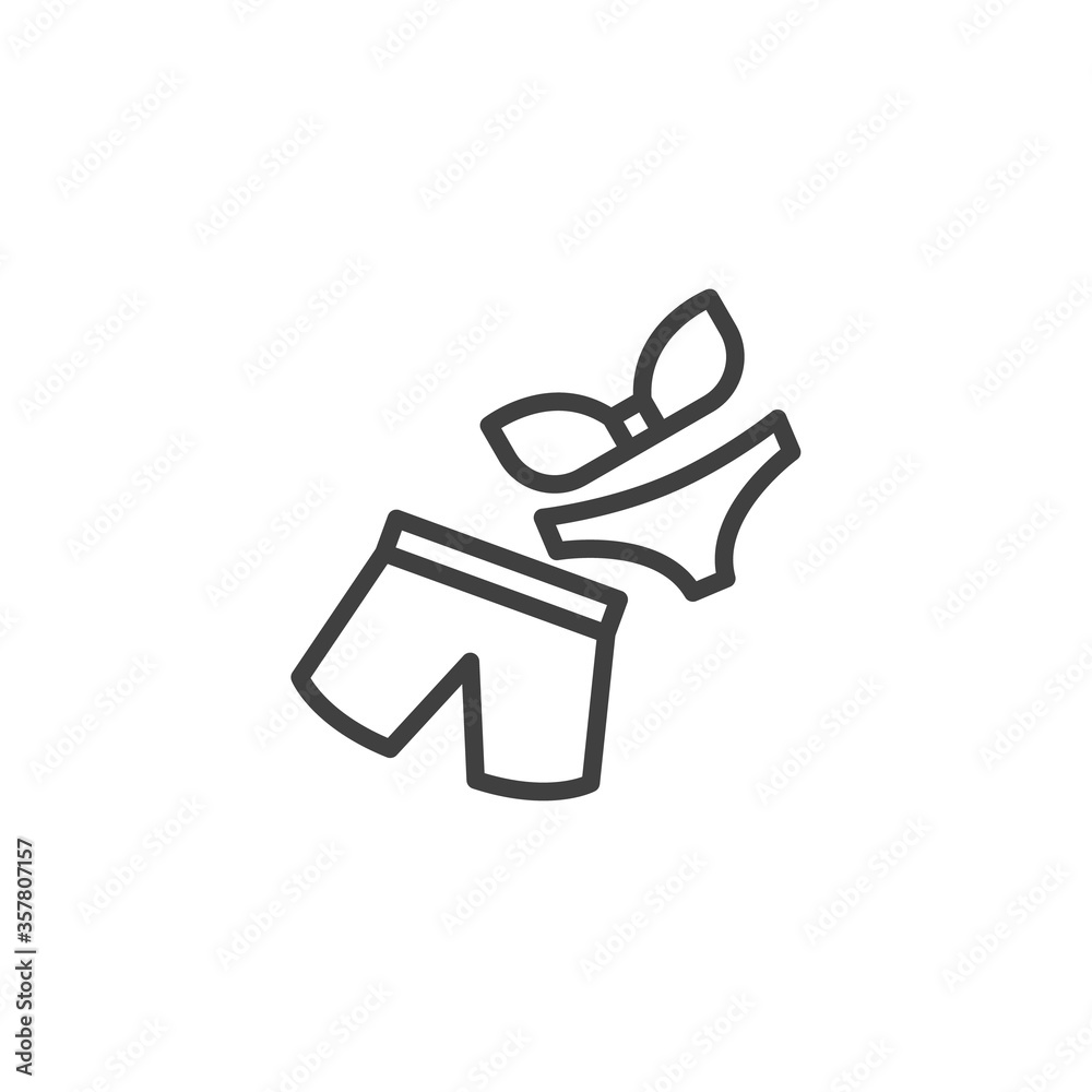 Swimsuit line icon. linear style sign for mobile concept and web design. Beach shorts and bikini outline vector icon. Symbol, logo illustration. Vector graphics Swimsuit line icon. linear style sign for mobile concept and web design. Beach shorts and bikini outline vector icon. Symbol, logo illustration. Vector graphics