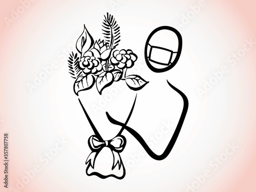 COVID-19 A logo that gives a bouquet to family, friends and lovers who cannot meet due to the coronavirus. An icon for deepening bonds with gifts. Hand drawn lines. vector.