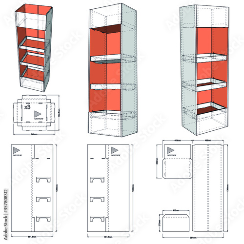 Counter display stand and Die-cut Pattern. The .eps file is full scale and fully functional. Prepared for real cardboard production.