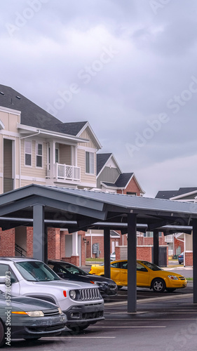 Vertical Undercover parking for cars at apartment complex