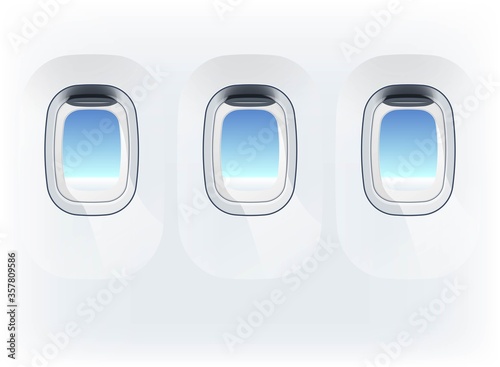 Airplane illuminator banner, aircraft decoration design. Modern interior Journey vacation. Travel Aircraft window. Commercial airplane porthole. Airplane illuminator banner, design aircraft banner