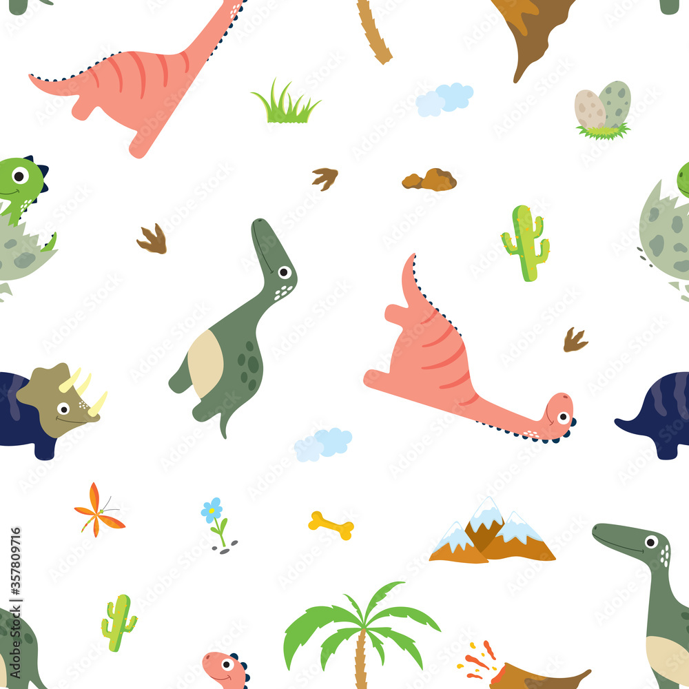 Fototapeta premium Cute dinosaur seamless pattern